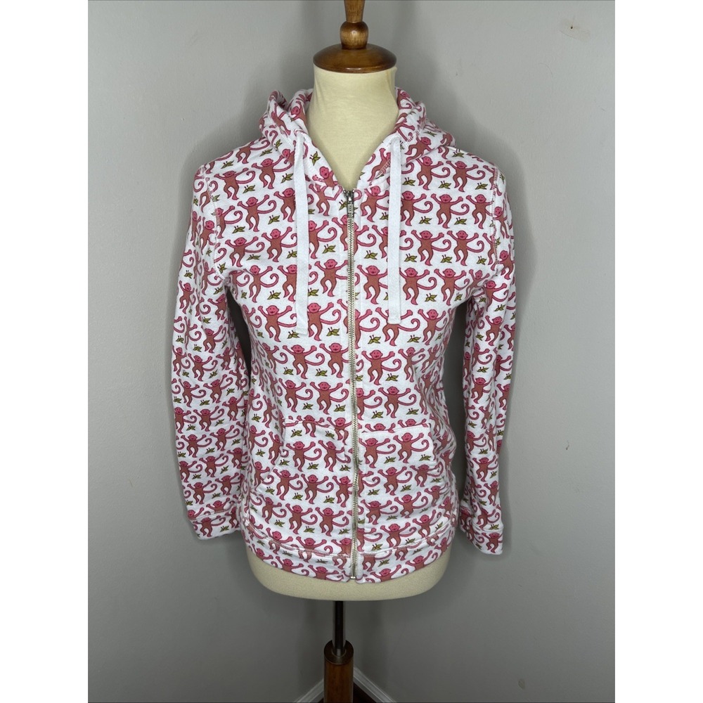 Roller Rabbit Monkey Print Zip Hoodie Women's Size M Rare Sweatshirt Jacket